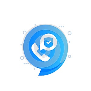 Secure call icon with a phone, vector