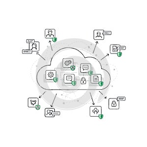 Secure Cloud Computing Diagram with User Data Protection and Network Flow Icons