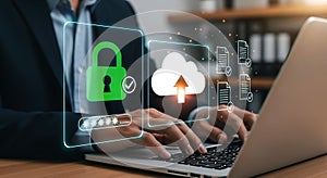 Secure Cloud Computing Man Typing on Laptop for Data Encryption Protection