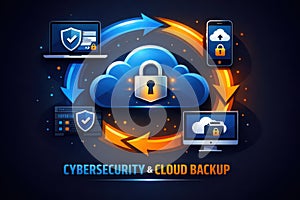 Secure cloud data backup and cybersecurity illustration