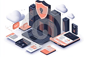 Secure Cloud Data Protection Server Shield Laptop isolated on white background