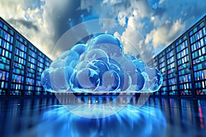 Secure Cloud Storage facilities fortresses of digital data representing cloud computing technology