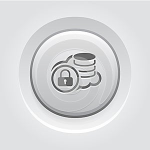 Secure Cloud Storage Icon. Grey Button Design