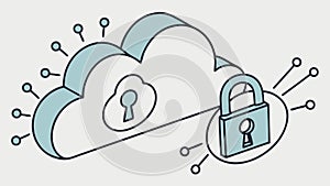 A secure cloud technology icon with a padlock and digital connections, vector design Generative AI