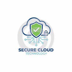 secure cloud technology shield vector logo