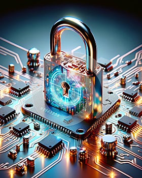 Secure Computer Passwords Protected Codes Microchip Circuit Board Electronics Internet Safety AI Generated