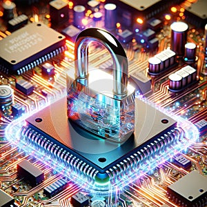 Secure Computer Passwords Protected Codes Microchip Circuit Board Electronics Internet Safety AI Generated