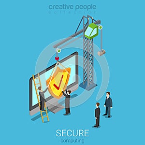 Secure computing technology flat isometric vector 3d