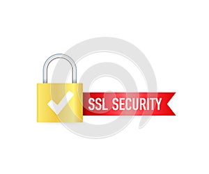 Secure connection icon vector illustration isolated on white background, flat style secured ssl shield symbols.