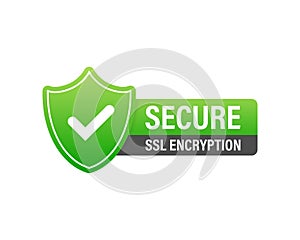 Secure connection icon vector illustration isolated on white background, flat style secured ssl shield symbols