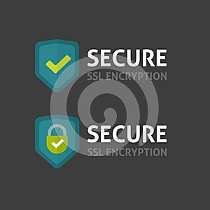 Secure connection label vector on dark background, secured ssl shield
