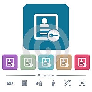 Secure contact flat icons on color rounded square backgrounds