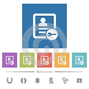 Secure contact flat white icons in square backgrounds