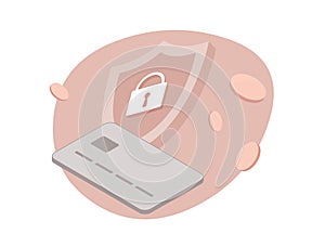 Secure Credit Card Transactions Online. Safe online transactions concept with shield icon. Protect debit card payment