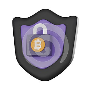 Secure cryptocurrency bitcoin icon 3D render