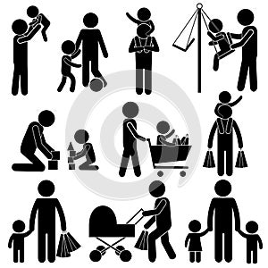 Secure in Dad`s Arms. Episodes. Vector Cartoon Illustration