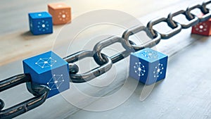 Secure data chain network blocks technology concept
