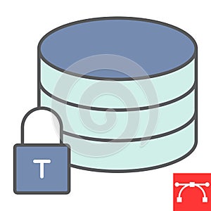 Secure data color line icon, security and computing, database sign vector graphics, editable stroke filled outline icon