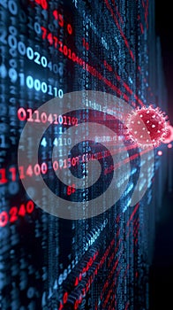 Secure data concept Encryption, digital binary, and computer virus