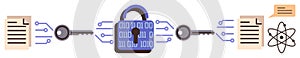 Secure Data Encryption Process with Lock, Keys, and Digital Documents