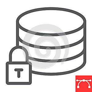 Secure data line icon, security and computing, database sign vector graphics, editable stroke linear icon, eps 10.
