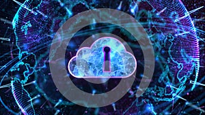 Secure Data Network Digital Cloud Computing Cyber Security Concept. Earth Element Furnished by Nasa