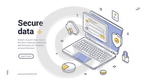 Secure Data Protection Cybersecurity Encryption and Cloud Security Isometric Web Banner Vector Template