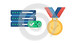 Secure Data Server Medal Icon for IT Achievement, vector design Generative AI