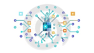 Secure digital circuit, key icon, data protection, cybersecurity concept, vector design Generative AI