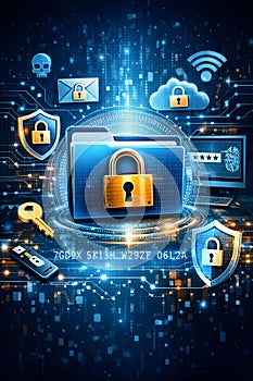 Secure Digital Data Folder Protection Concept With Encrypted Files And Cybersecurity Lock System
