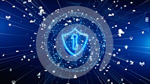 Secure Digital Data Network. Cloud Computing Cyber Security Concept. Earth Element Furnished by Nasa