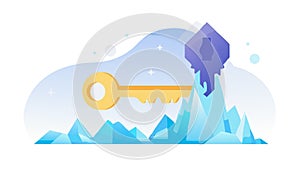 Secure digital key: blockchain and encrypted access solution, vector design Generative AI