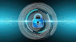 Secure digital lock symbol amidst binary code