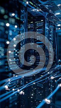 Secure digital network glows representing data privacy and modern server infrastructure concept