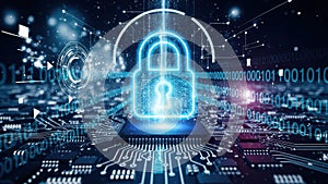 Secure digital network with lock symbol and binary code