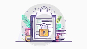 Secure Document File Lock Security Outline Icon Concept