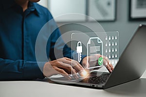 Secure document management system with encryption technology on laptop for data protection online