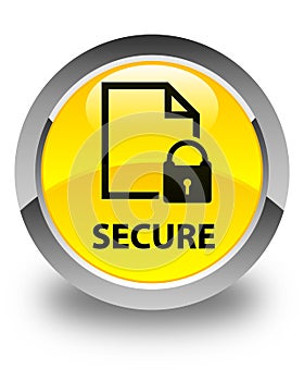 Secure (document page padlock icon) glossy yellow round button