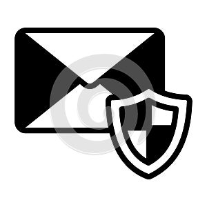 Secure email icon. Safe mobile mail, email sign with shield. Cyber security vector icon