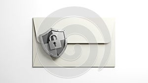 Secure envelope with a silver shield and padlock symbol