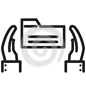 Secure folder, hands line isolated vector icon can be easily modified and edit