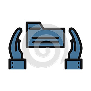 Secure folder, hands line isolated vector icon can be easily modified and edit