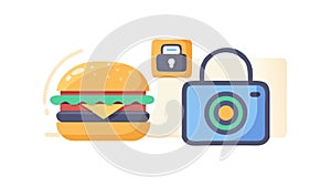 Secure Food Photography Camera Lock Icon, vector design Generative AI