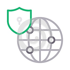 Secure global thin line color vector icon