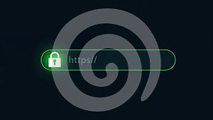 Secure HTTPS connection padlock icon glowing in browser address bar cybersecurity concept