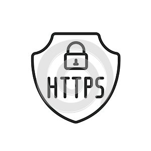 Secure HTTPS, icon in line design. Secure, HTTPS, protocol, encryption, website, protection, SSL on white background