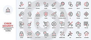 Secure information red black thin line trendy icons set for computer, laptop, phone cyber security.