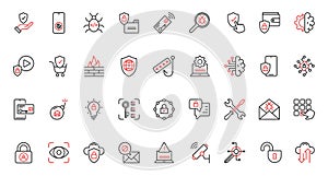 Secure information red black thin line trendy icons set for computer, laptop, phone cyber security.