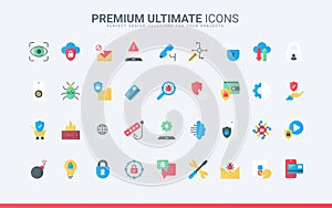 Secure information trendy flat icons set for computer, laptop, phone cyber security.