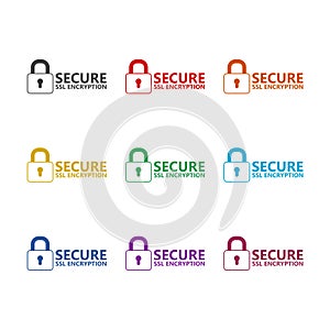 Secure internet connection SSL color icon set isolated on white background